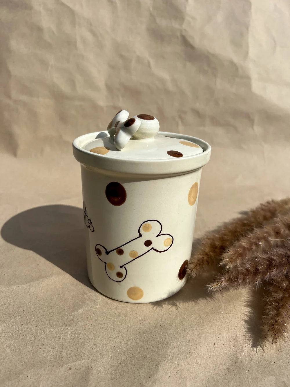 Treats Jar M - Brown Dots / Bones -